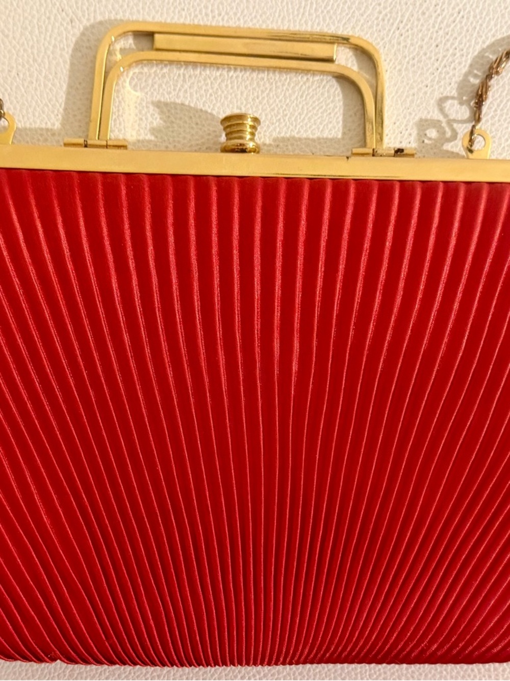 Red Evening Clutch Gold Frame Chain Strap Formal Wedding Prom Purse Vintage Bag - Picture 4 of 11